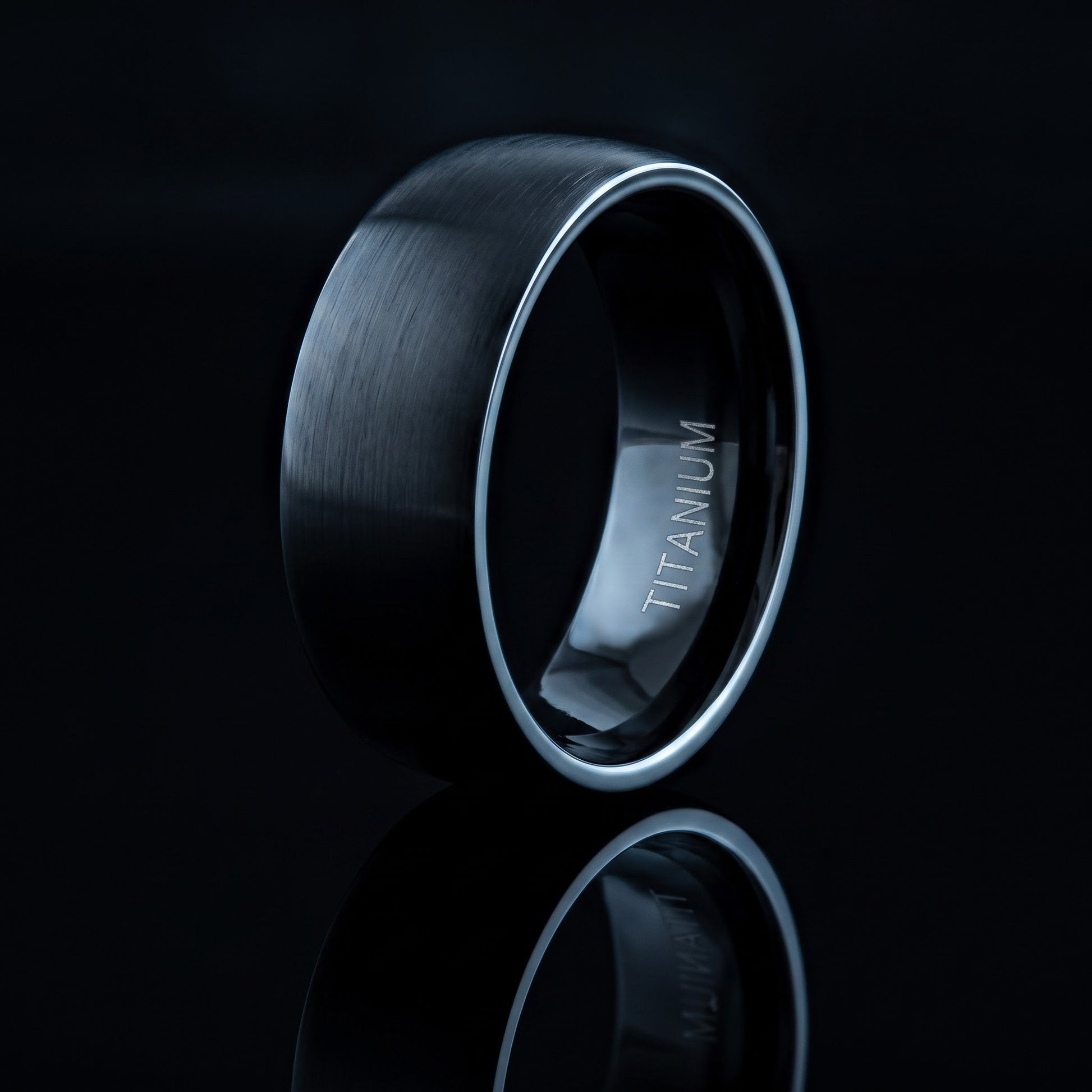 Titanium Men's 8mm Black Brushed Wedding Band Ring, Comfort Fit, Gift for Him view 3
