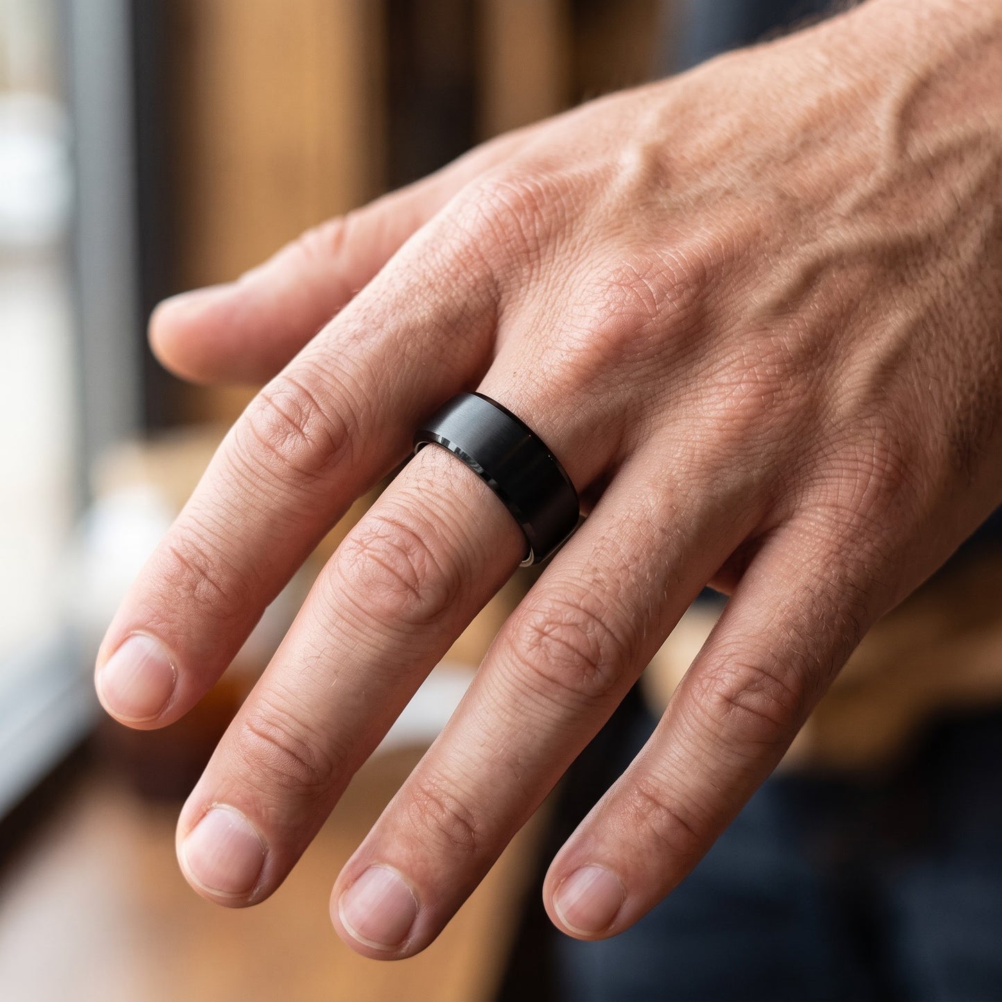 Titanium Men's 8mm Black Brushed Wedding Band Ring, Comfort Fit, Gift for Him view 5