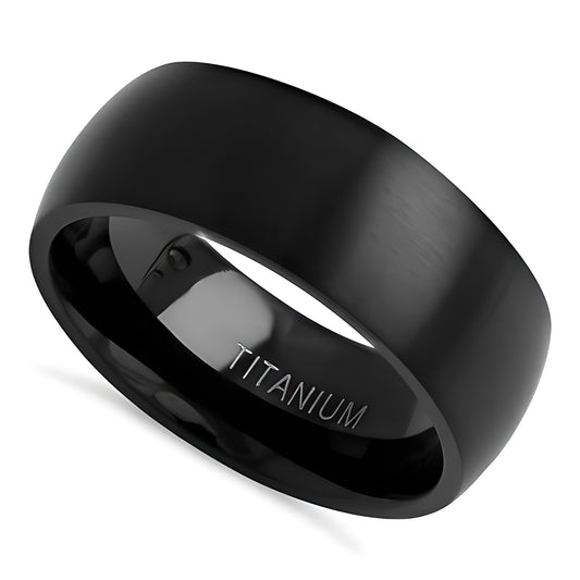 Titanium Men's 8mm Black Brushed Wedding Band Ring, Comfort Fit, Gift for Him