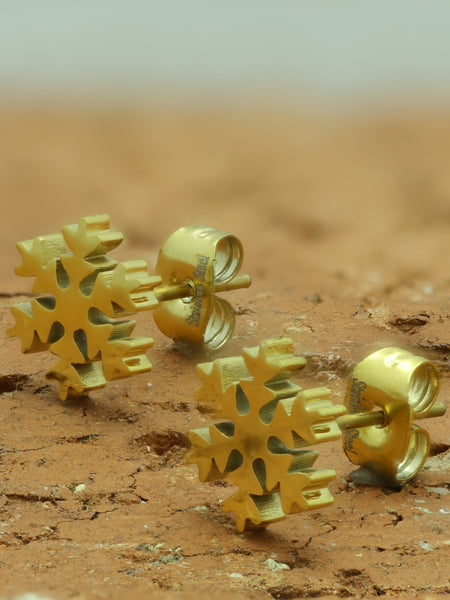 Stainless Steel Womens Yellow Gold Tone Winter Snowflake Push Back Stud Earrings