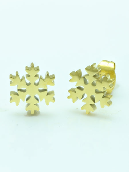 Stainless Steel Womens Yellow Gold Tone Winter Snowflake Push Back Stud Earrings