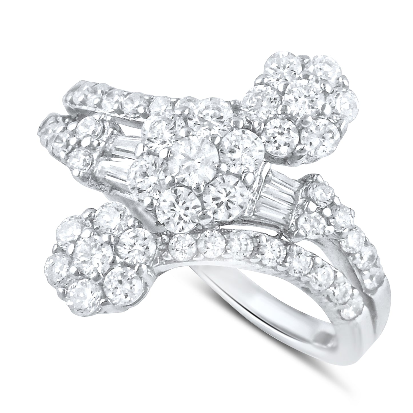 Sterling Silver Daisy Flower Cz Ring (Size 4-11)