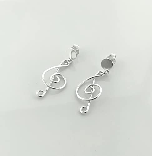 Sterling Silver G Clef Music Note Dangle Earrings