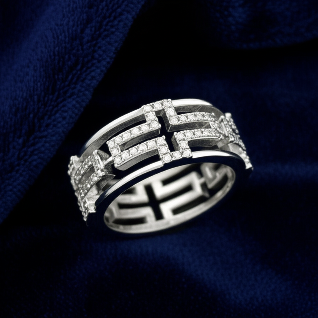 Ladies White Gold Over Sterling Silver Cz Chunky Sideways Cross Eternity Ring