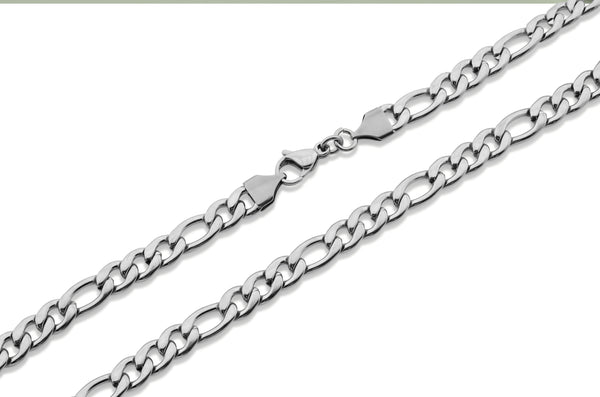 Stainless Steel Unisex Chunky Italian Figaro Chain Necklace - 7.5mm Thickness (Available in 16-30 inch Lengths )