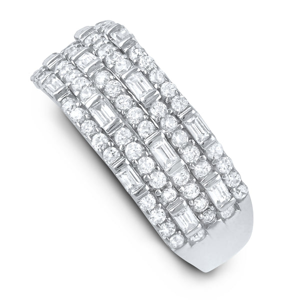 Sterling Silver Simulated Diamond Baguette Statement Ring (Size 4 - 11)
