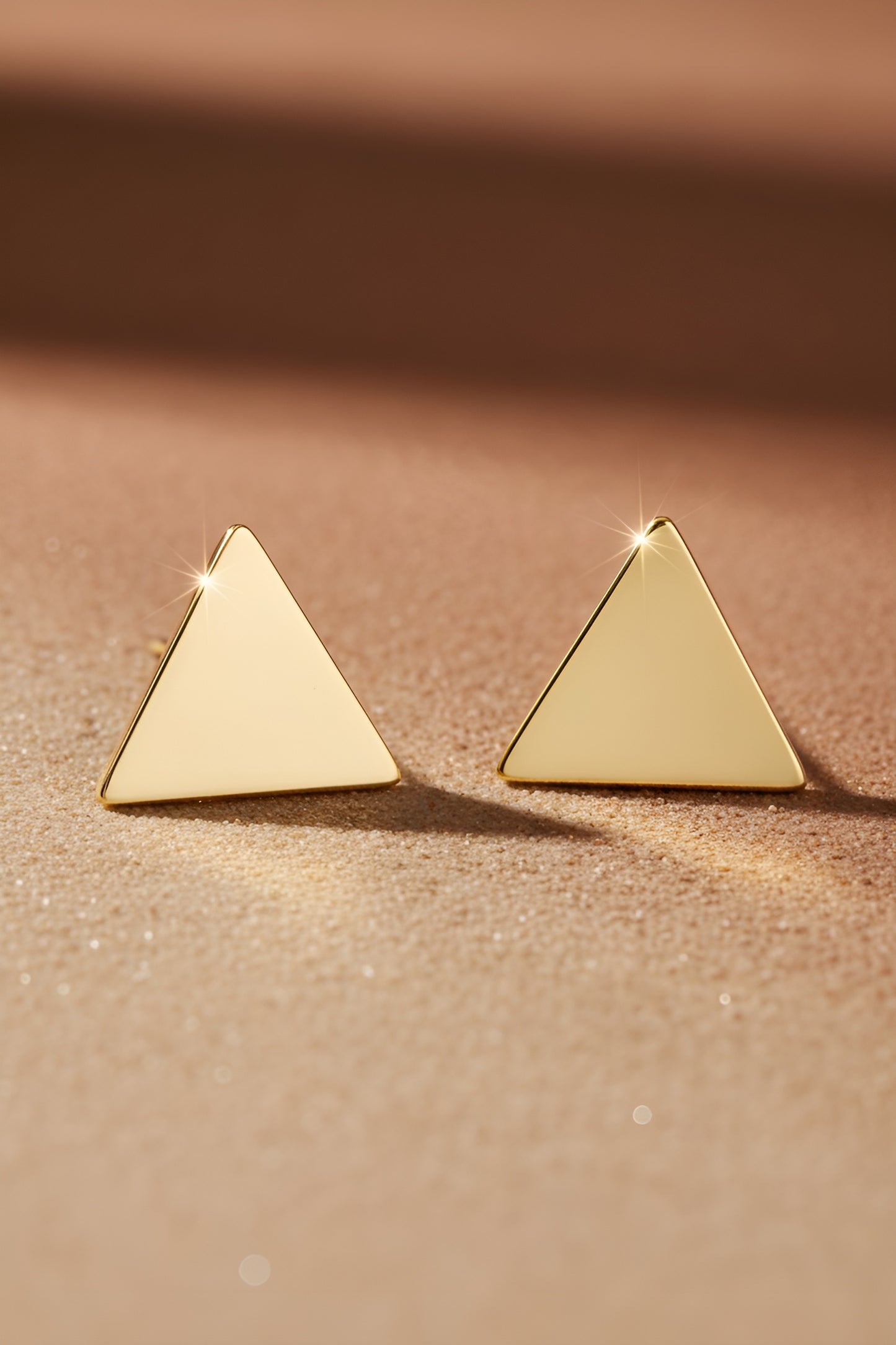 Yellow Gold Plated Sterling Silver Dainty Womens Pyramid Delta Triangle Stud Earrings - Delta Earrings for Women Teens Sisters