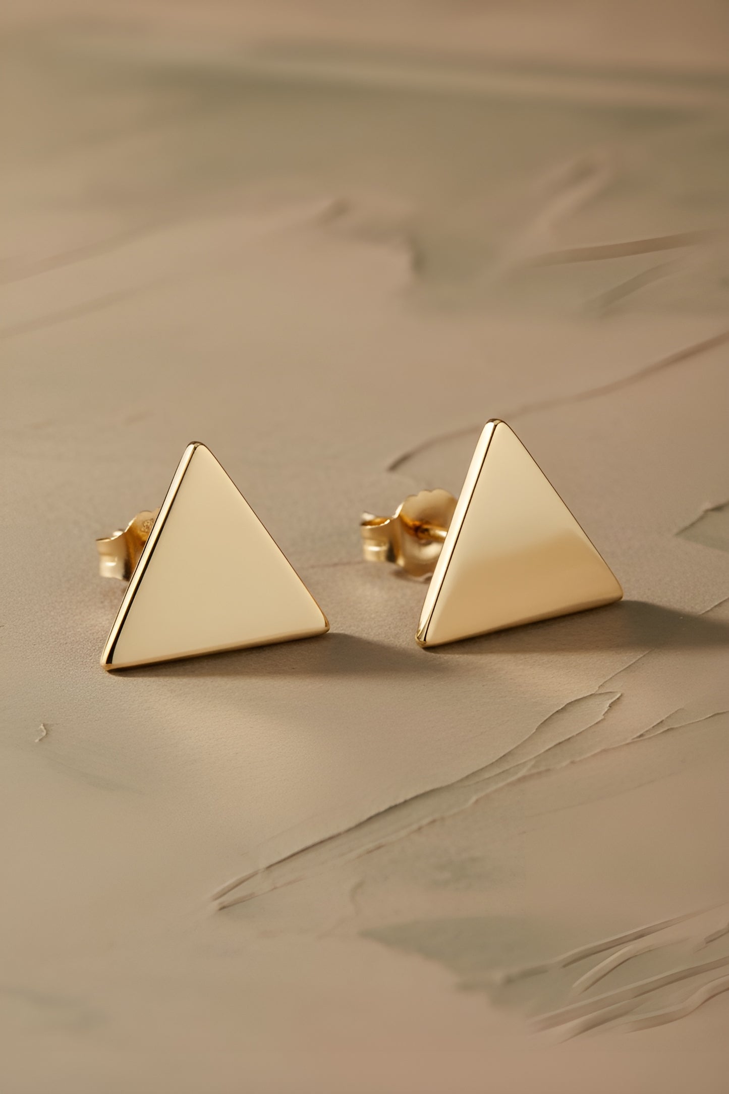 Yellow Gold Plated Sterling Silver Dainty Womens Pyramid Delta Triangle Stud Earrings - Delta Earrings for Women Teens Sisters