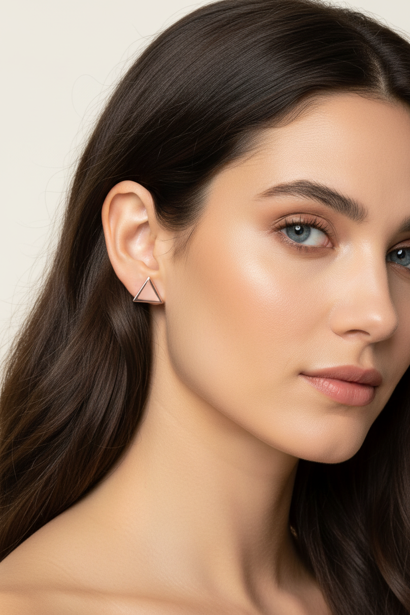 Rose Gold Plated Sterling Silver Dainty Womens Pyramid Delta Triangle Stud Earrings - Delta Earrings for Women Teens Sisters - 10MM Width