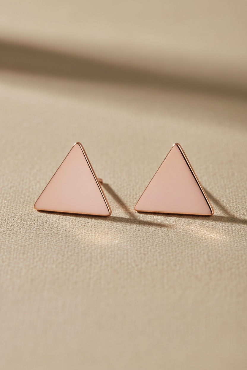 Rose Gold Plated Sterling Silver Dainty Womens Pyramid Delta Triangle Stud Earrings - Delta Earrings for Women Teens Sisters - 10MM Width