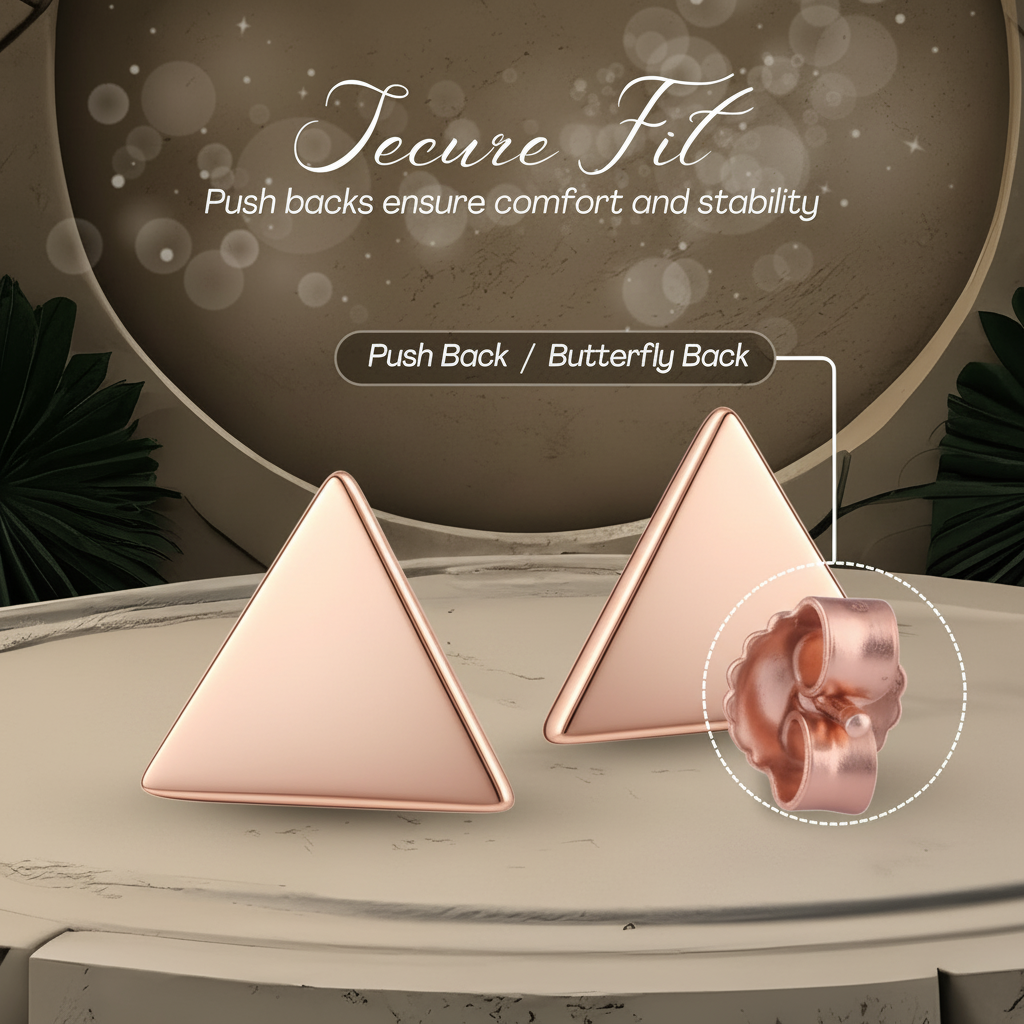 Rose Gold Plated Sterling Silver Dainty Womens Pyramid Delta Triangle Stud Earrings - Delta Earrings for Women Teens Sisters - 10MM Width
