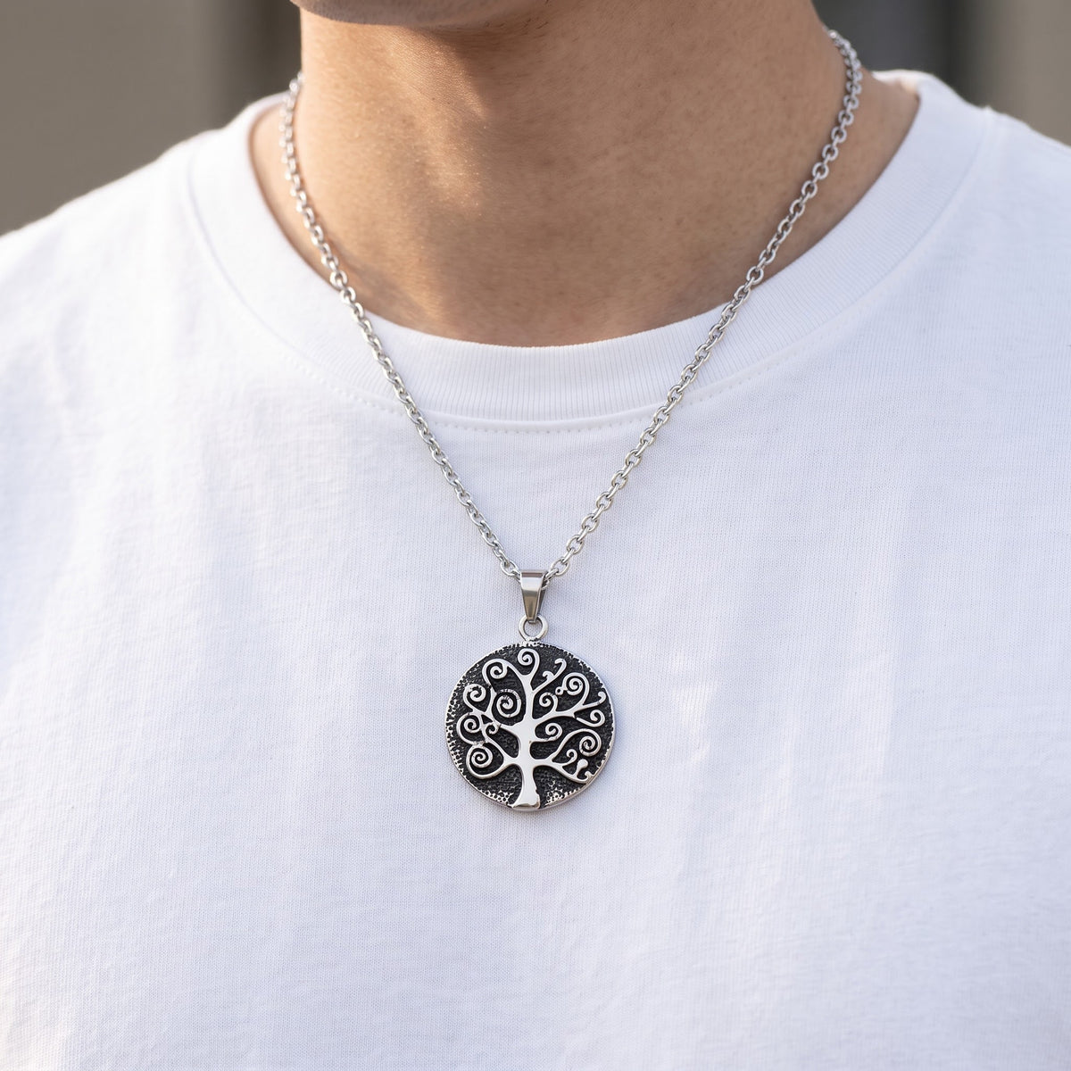 Hypoallergenic Stainless Steel Women's Large Mystic Celtic Tree of Life Necklace - 30 Inch worn, lifestyle photo