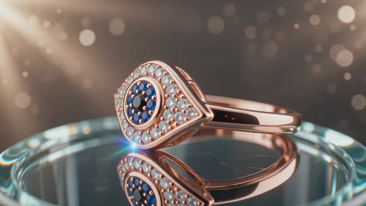 Rose Gold over Sterling Silver Women's Blue CZ Evil Eye Amulet Ring
