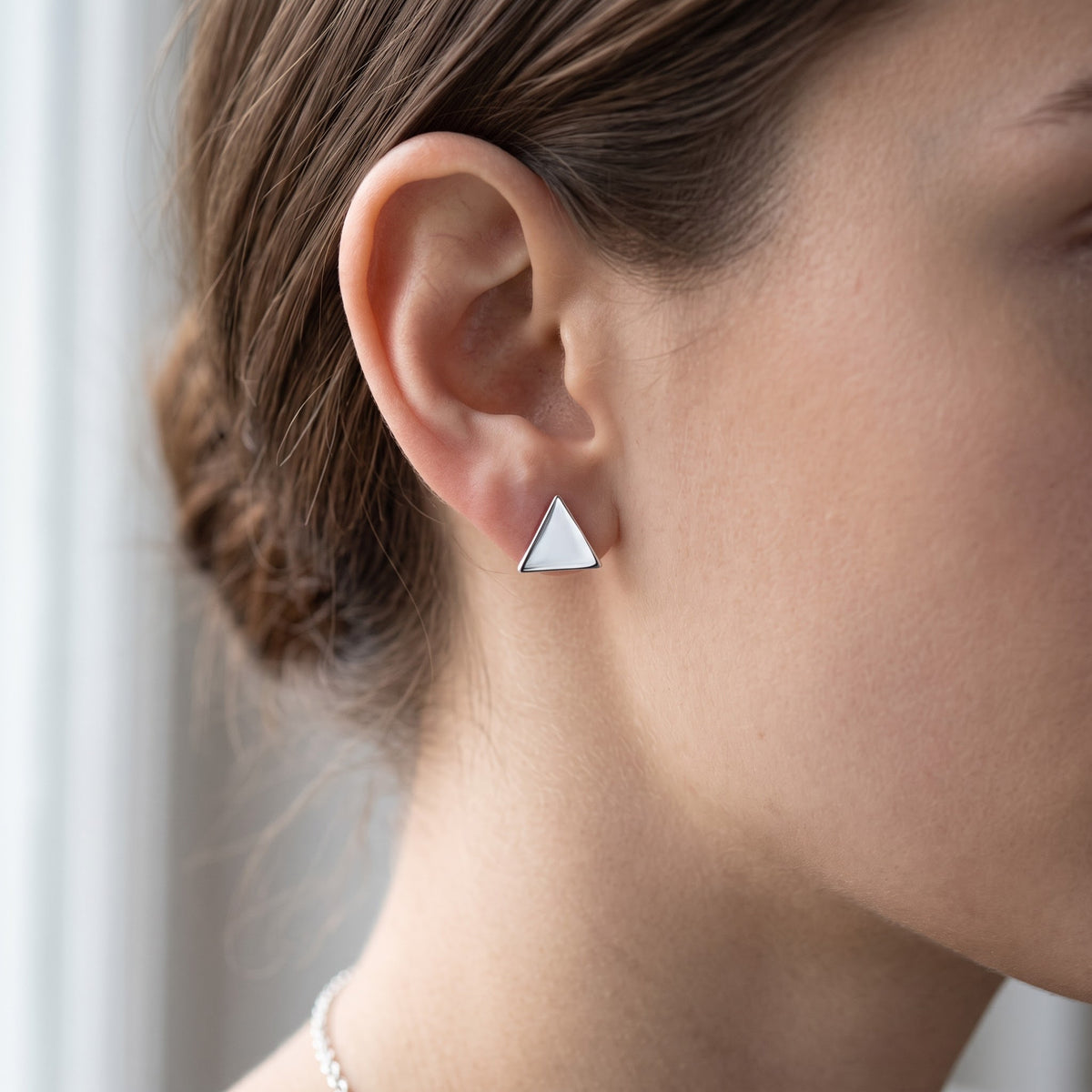 Rhodium-Plated Sterling Stud Earrings - Delta Earrings for Women Teens Sisters worn, lifestyle photo