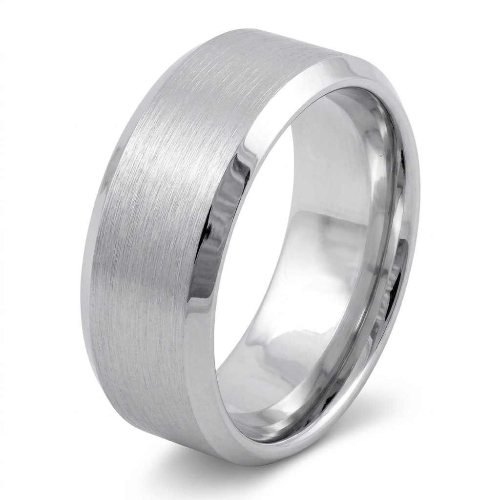Sterling Silver 8mm Brushed Matte Beveled Edge Wedding Band Ring for Men