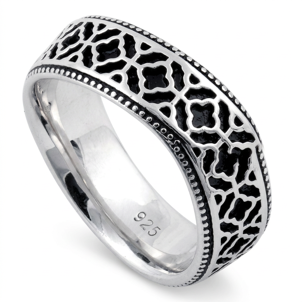 Sterling Silver 6mm Quatrefoil Lattice Wedding Band Ring, Unisex