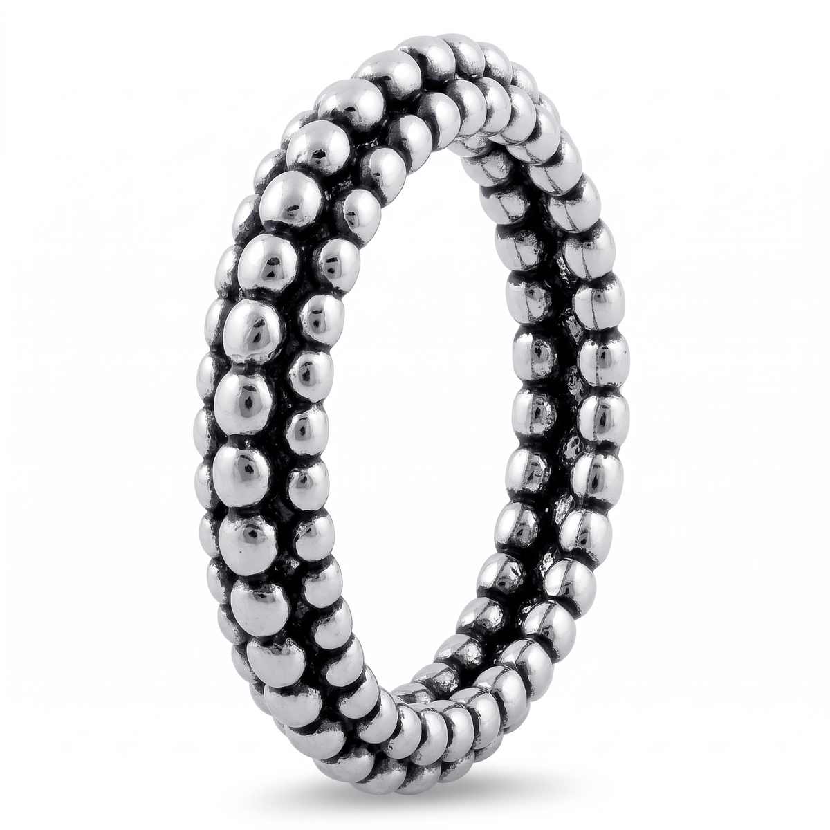 Sterling Silver 4.1mm Beaded Pebble Eternity Band Stacking Ring for Women