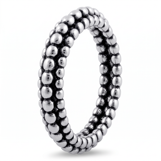 Sterling Silver 4.1mm Beaded Pebble Eternity Band Stacking Ring for Women