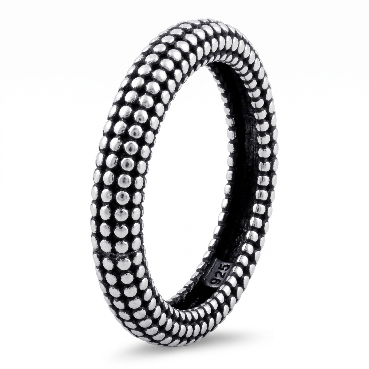 Sterling Silver 3.3mm Tiny Pebble Beaded Eternity Stacking Ring for Women