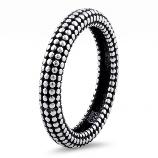 Sterling Silver 3.3mm Tiny Pebble Beaded Eternity Stacking Ring for Women