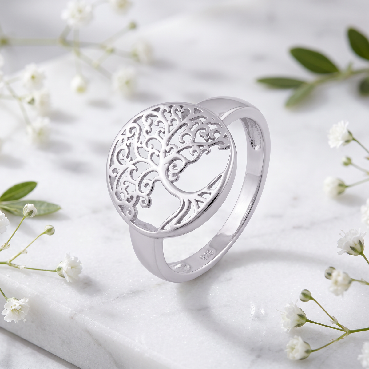 Sterling Silver Tree of Life Filigree Circle Ring for Women life1