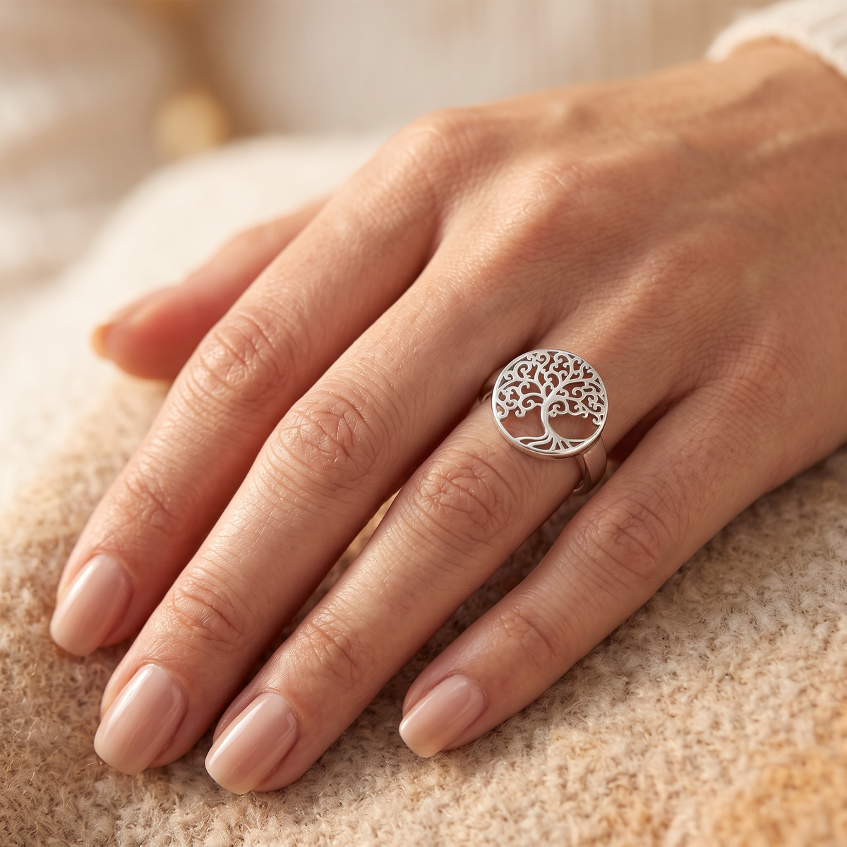 Sterling Silver Tree of Life Filigree Circle Ring for Women model