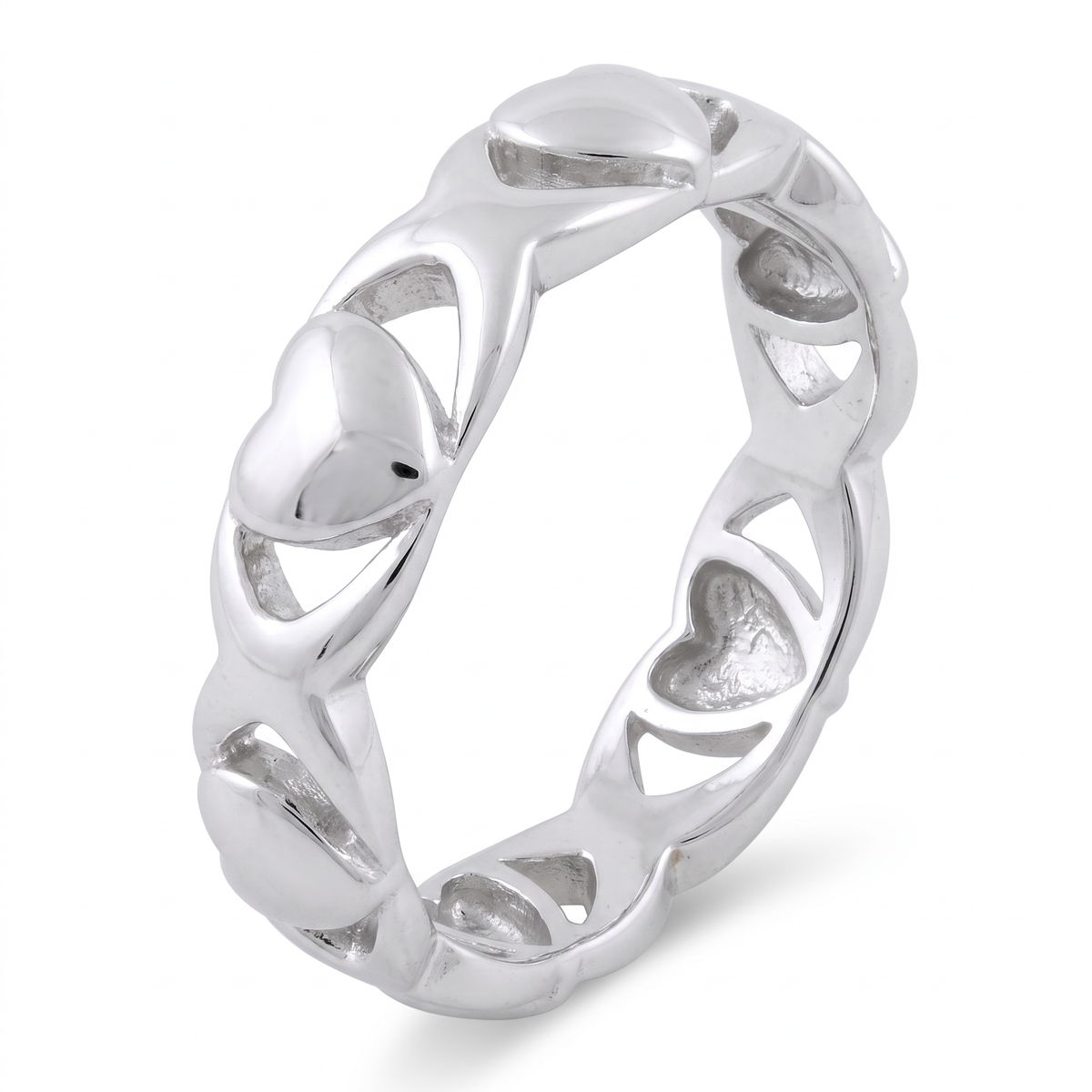 Sterling Silver Hearts and Kisses Eternity Band Ring for Women