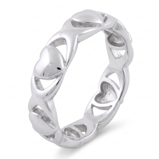 Sterling Silver Hearts and Kisses Eternity Band Ring for Women