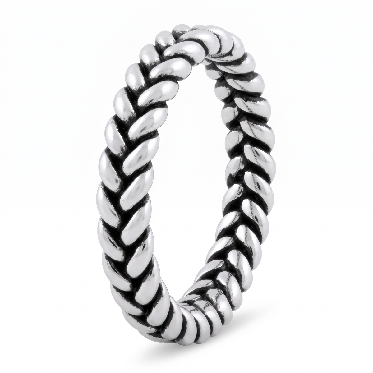Sterling Silver 3.7mm Braided Rope Stacking Ring, Unisex