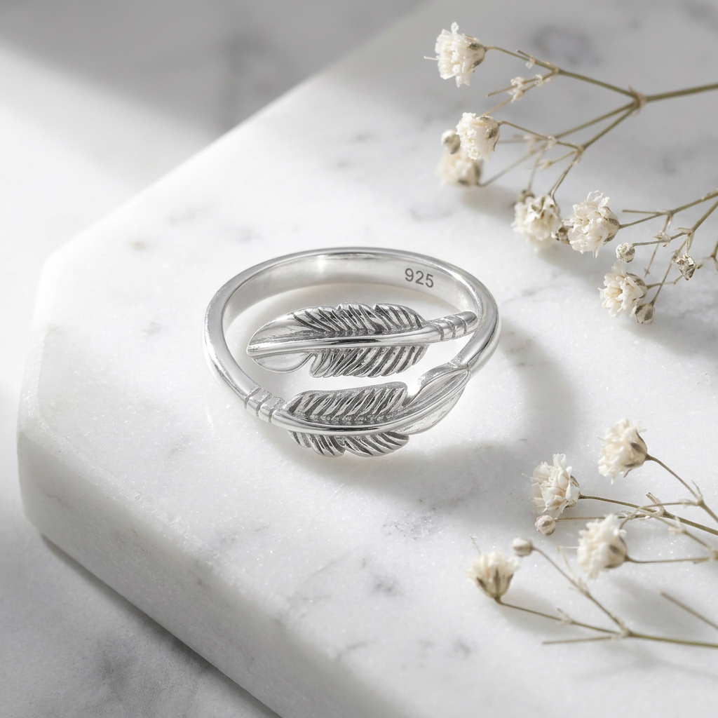 Sterling Silver Double Feather Wrap Bypass Ring for Women life1