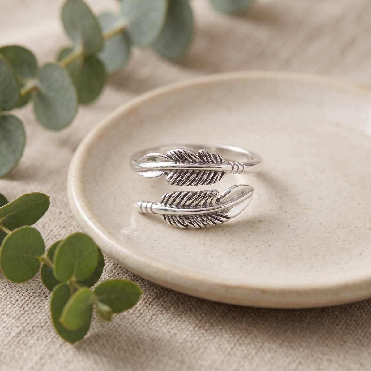 Sterling Silver Double Feather Wrap Bypass Ring for Women life2