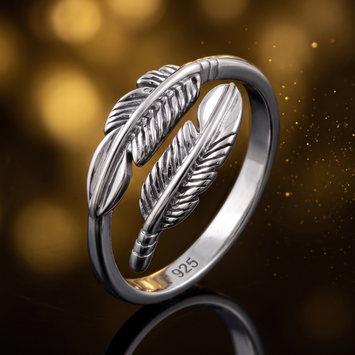 Sterling Silver Double Feather Wrap Bypass Ring for Women life4
