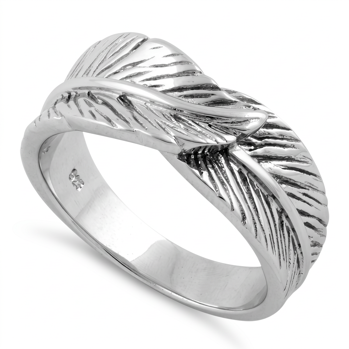 Sterling Silver Etched Feather Wrap Band Ring, Unisex