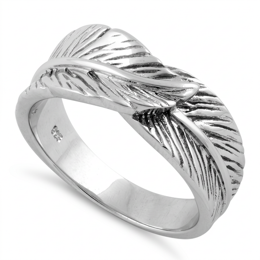Sterling Silver Etched Feather Wrap Band Ring, Unisex