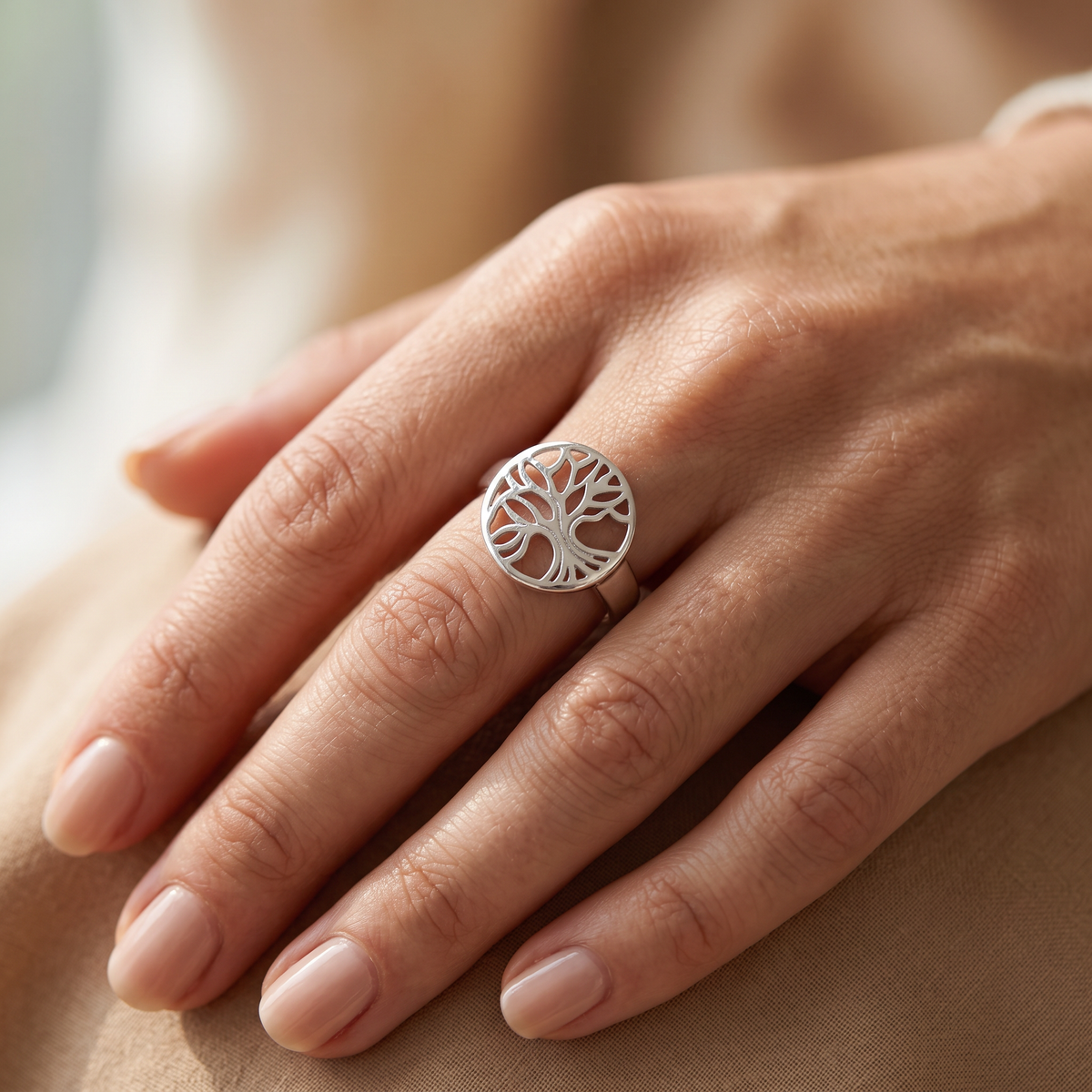 Sterling Silver Tree of Life Circle Ring for Women model
