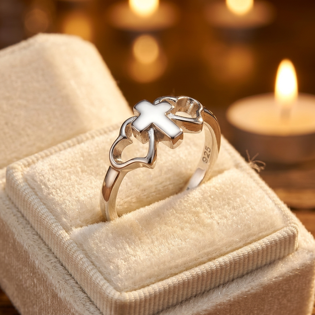 Sterling Silver Cross and Hearts Faith Promise Ring for Women life3