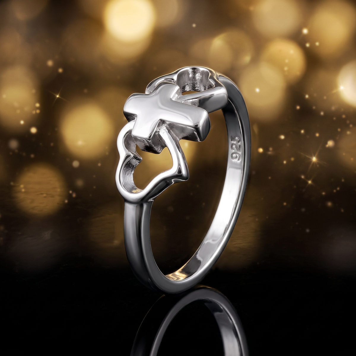 Sterling Silver Cross and Hearts Faith Promise Ring for Women life4