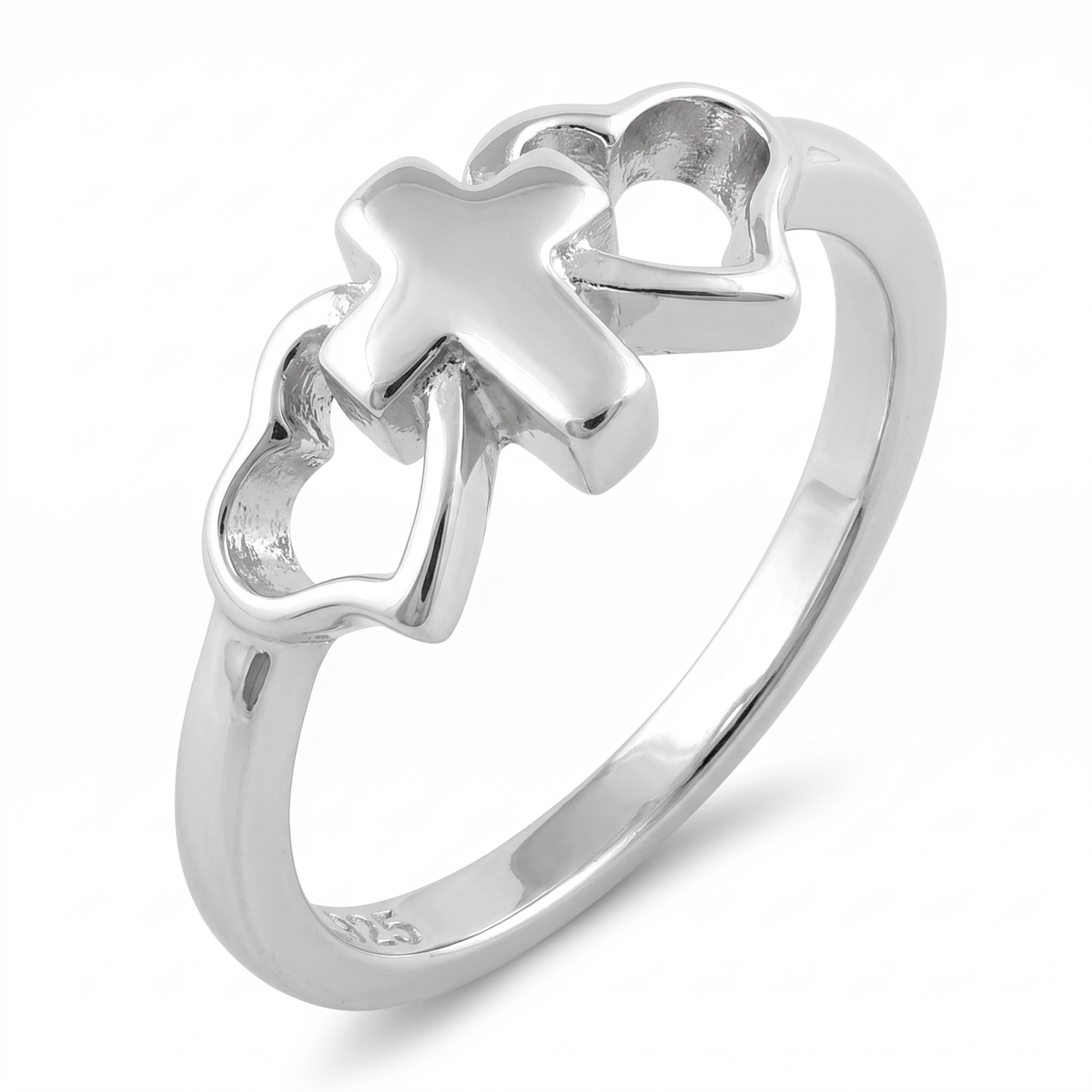 Sterling Silver Cross and Hearts Faith Promise Ring for Women