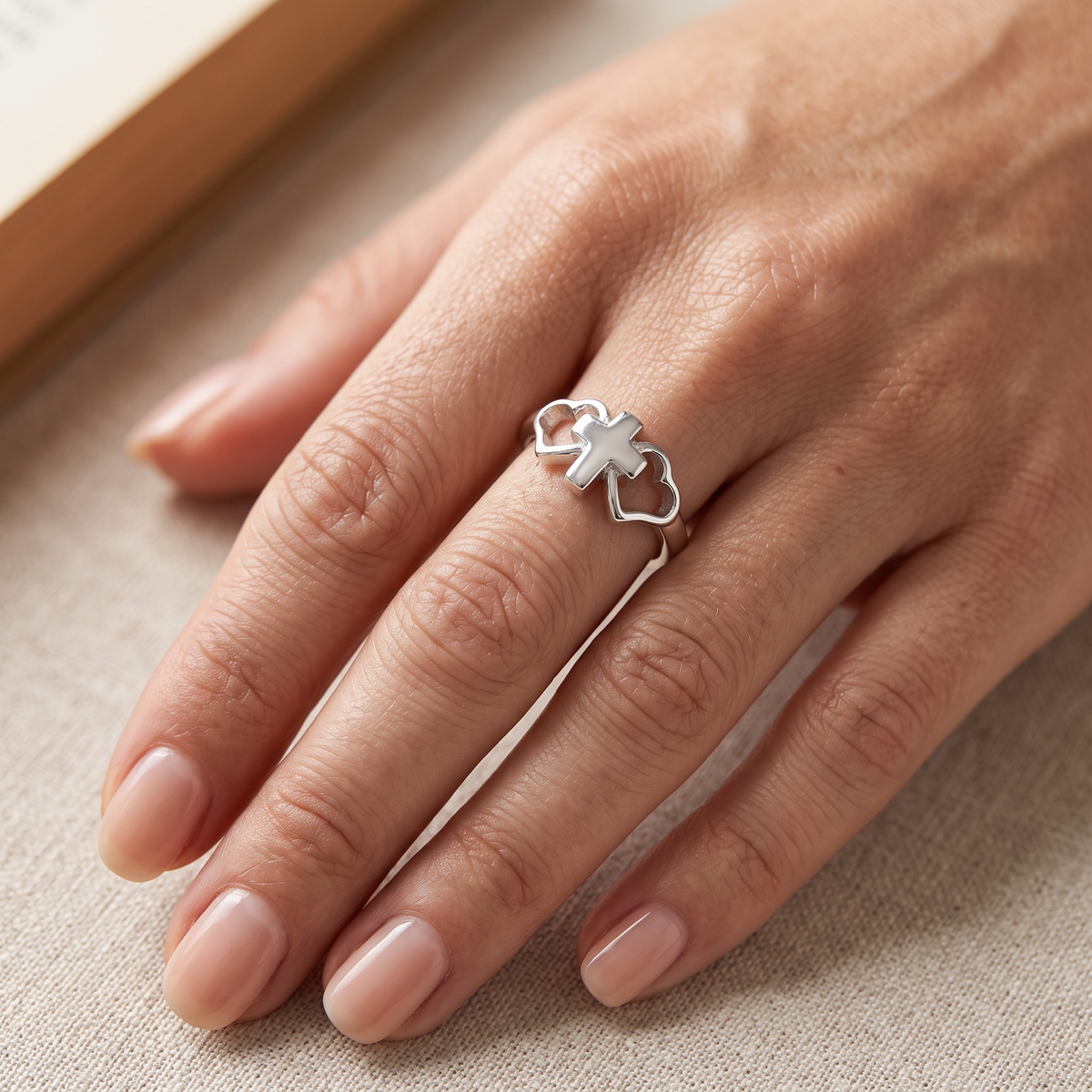 Sterling Silver Cross and Hearts Faith Promise Ring for Women model