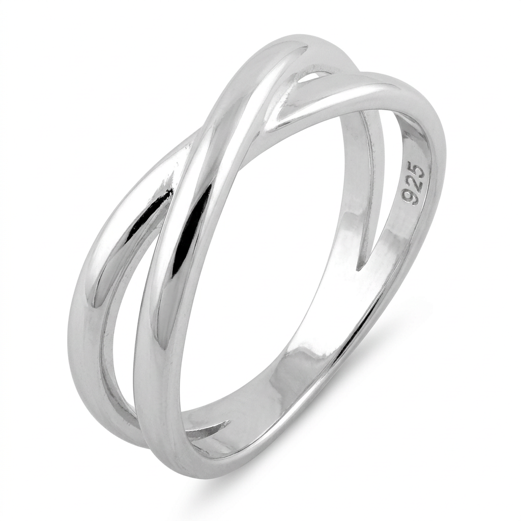 Sterling Silver 6.5mm Double Crossover Statement Ring for Women