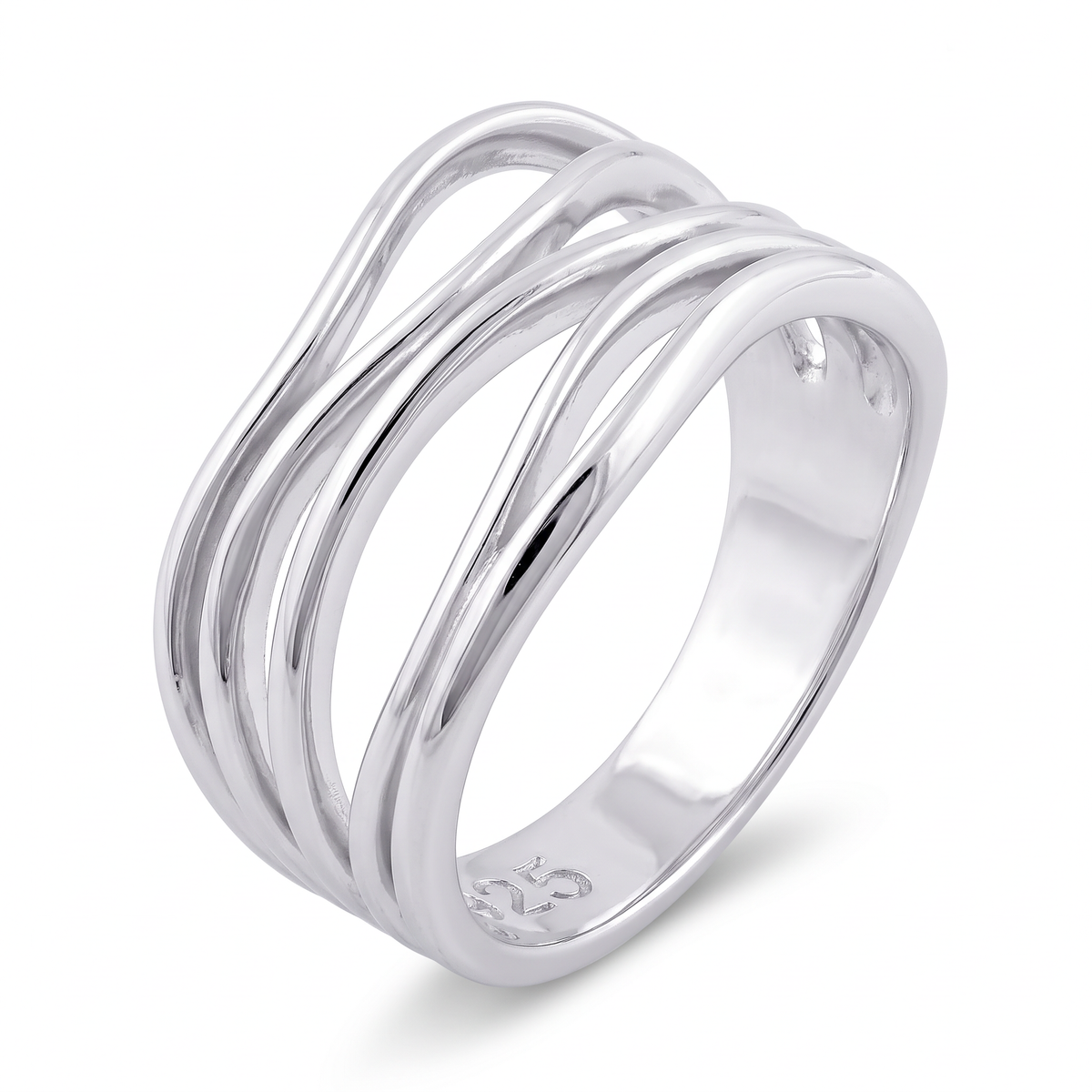 Sterling Silver 6.8mm Layered Wire Wave Statement Ring for Women