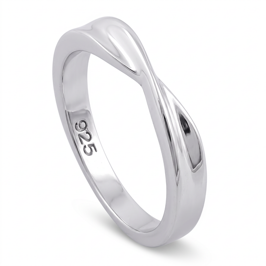 Sterling Silver Twisted Crossover Stacking Ring for Women