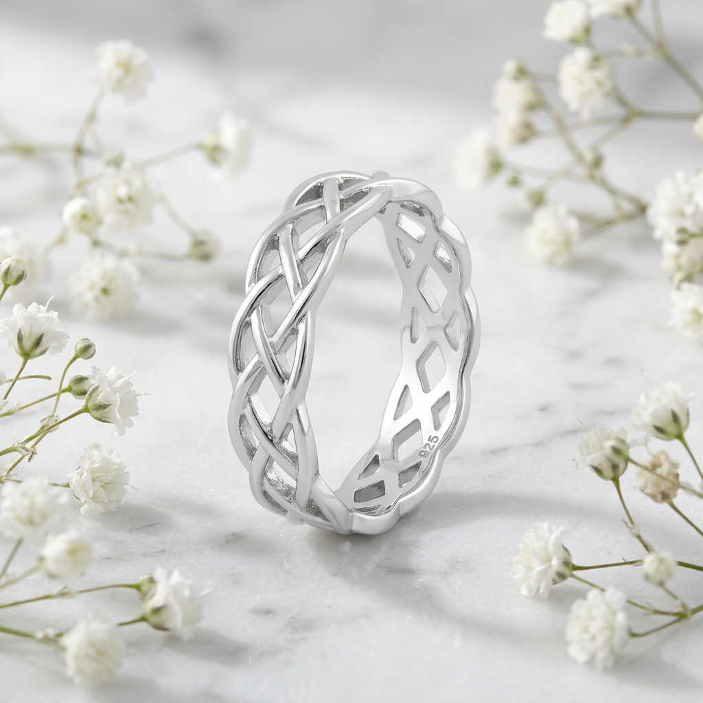 Sterling Silver 4.5mm Celtic Braided Weave Eternity Band Ring, Unisex life1