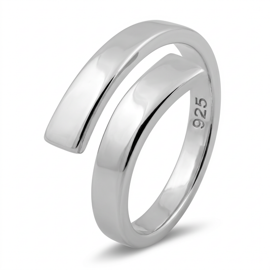 Sterling Silver 3.6mm Bold Bypass Wrap Statement Ring for Women