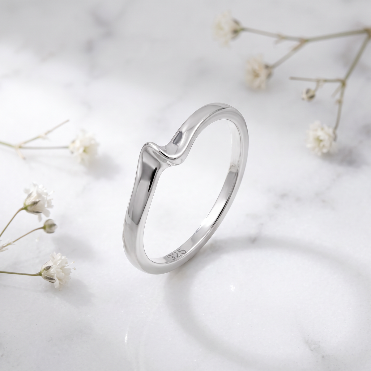 Sterling Silver Dainty Wave Curve Stacking Ring for Women life1