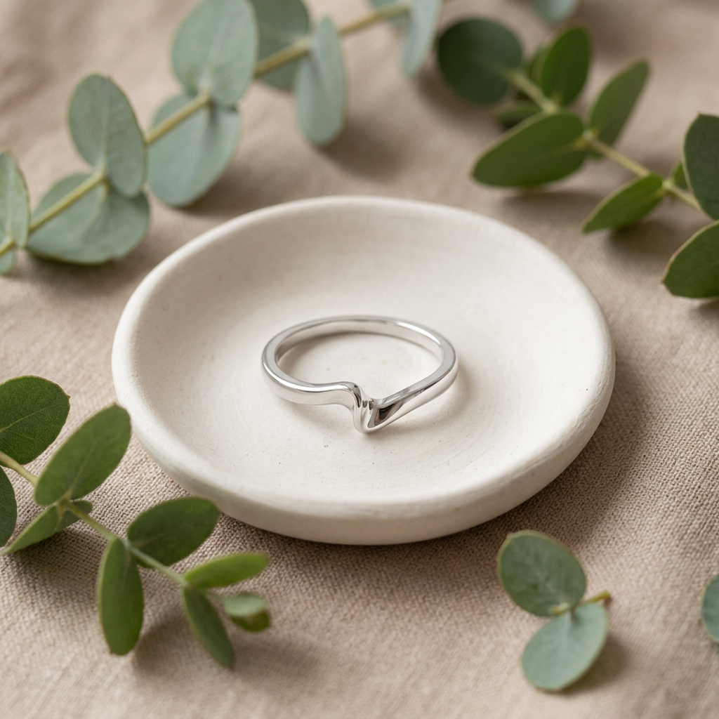 Sterling Silver Dainty Wave Curve Stacking Ring for Women life2