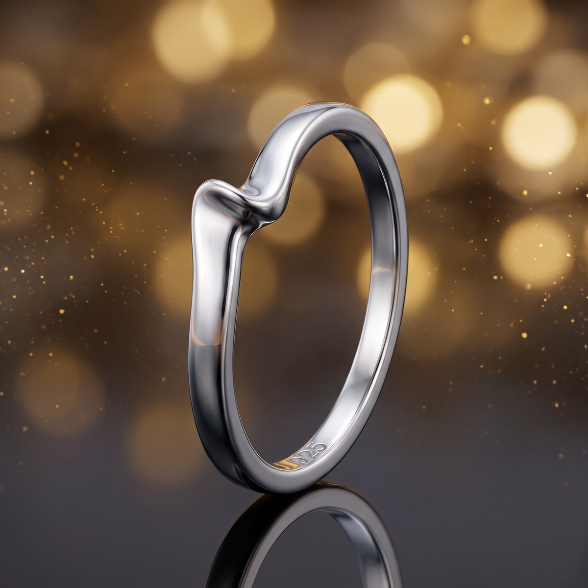 Sterling Silver Dainty Wave Curve Stacking Ring for Women life4