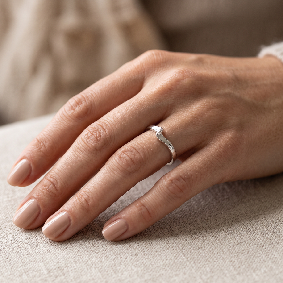 Sterling Silver Dainty Wave Curve Stacking Ring for Women model