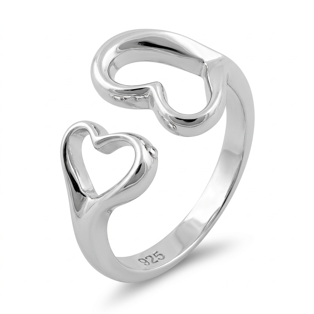 Sterling Silver 2.2mm Double Open Heart Promise Ring for Women
