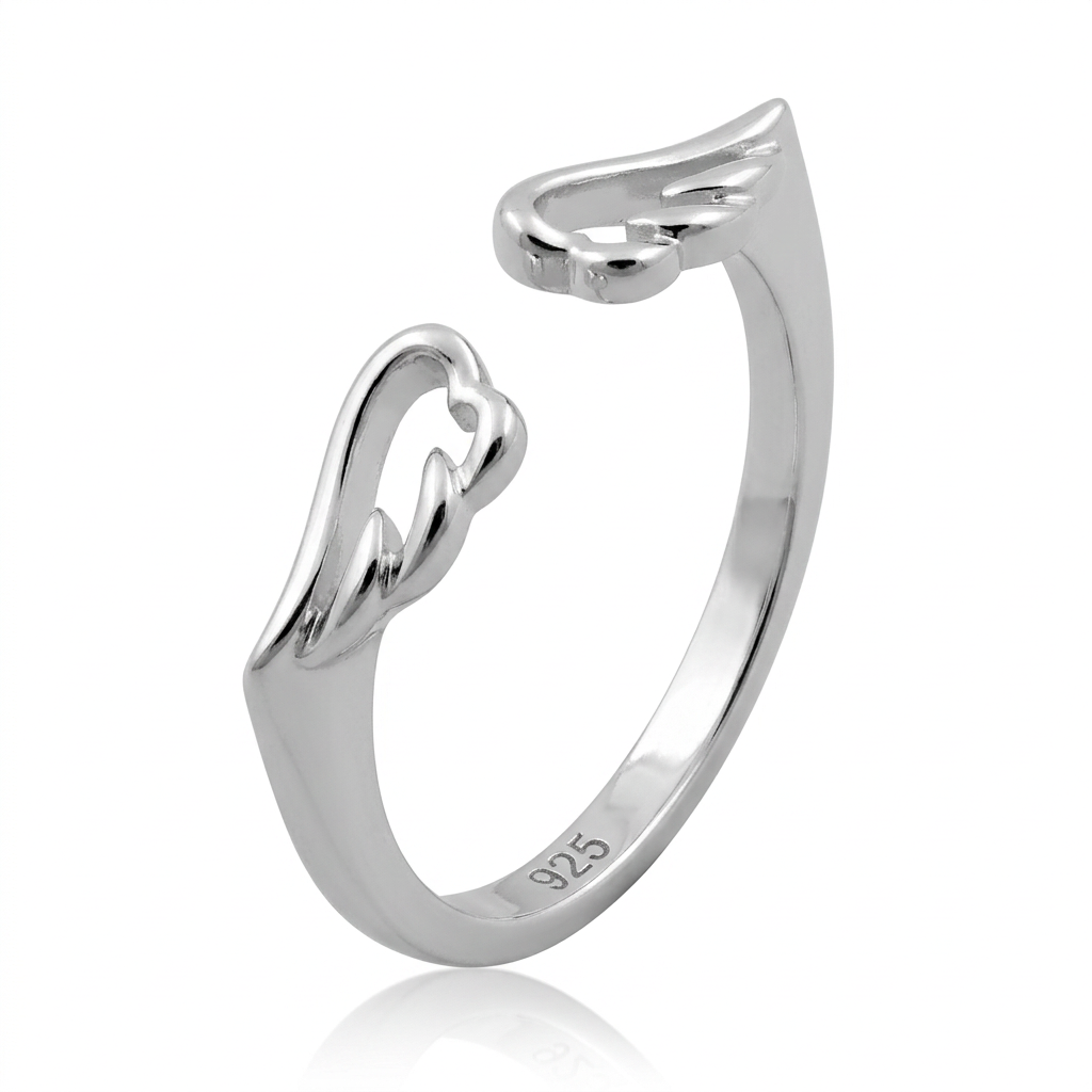 Sterling Silver Open Angel Wings Stacking Ring for Women